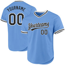 Load image into Gallery viewer, Custom Light Blue Black-White Authentic Throwback Baseball Jersey
