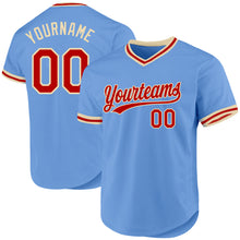 Load image into Gallery viewer, Custom Light Blue Red-Cream Authentic Throwback Baseball Jersey
