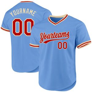 Custom Light Blue Red-Cream Authentic Throwback Baseball Jersey