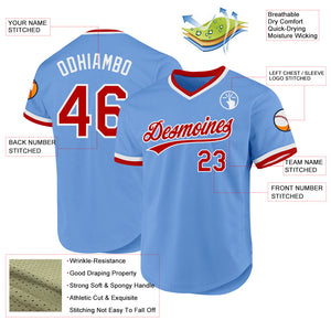 Custom Light Blue Red-White Authentic Throwback Baseball Jersey