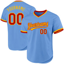 Load image into Gallery viewer, Custom Light Blue Red-Gold Authentic Throwback Baseball Jersey
