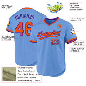 Custom Light Blue Orange-Purple Authentic Throwback Baseball Jersey