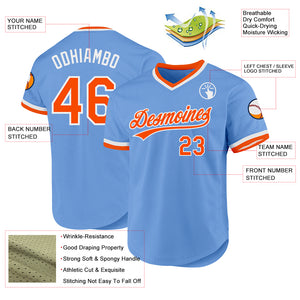 Custom Light Blue Orange-White Authentic Throwback Baseball Jersey