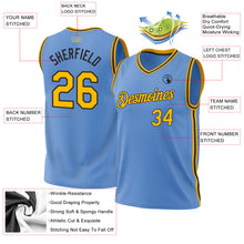 Load image into Gallery viewer, Custom Light Blue Gold-Black Authentic Throwback Basketball Jersey
