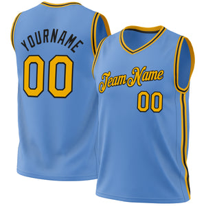 Custom Light Blue Gold-Black Authentic Throwback Basketball Jersey