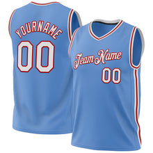 Load image into Gallery viewer, Custom Light Blue White-Red Authentic Throwback Basketball Jersey
