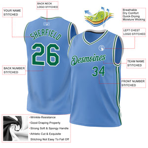 Custom Light Blue Kelly Green-White Authentic Throwback Basketball Jersey