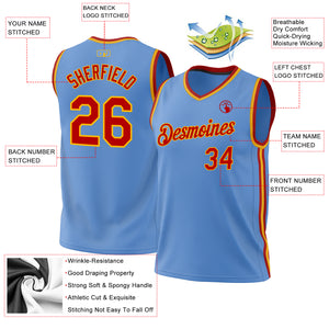 Custom Light Blue Red-Gold Authentic Throwback Basketball Jersey