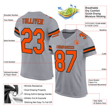 Custom Light Gray Orange-Black Mesh Authentic Football Jersey