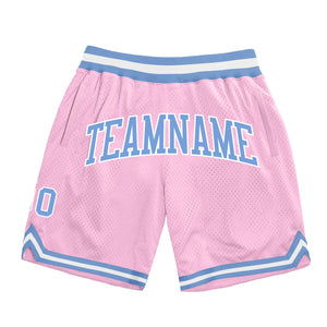 Custom Light Pink Light Blue-White Authentic Throwback Basketball Shorts