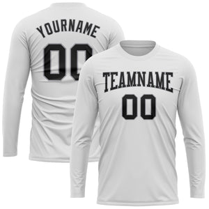 Custom White Black-Gray Long Sleeve Performance T-Shirt