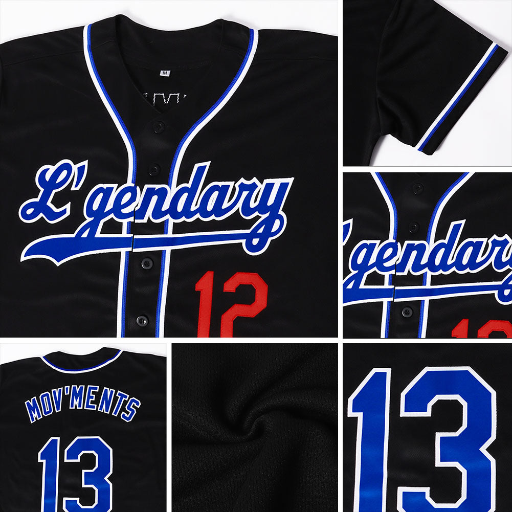 Custom Black Red-Light Blue Authentic Two Tone Baseball Jersey