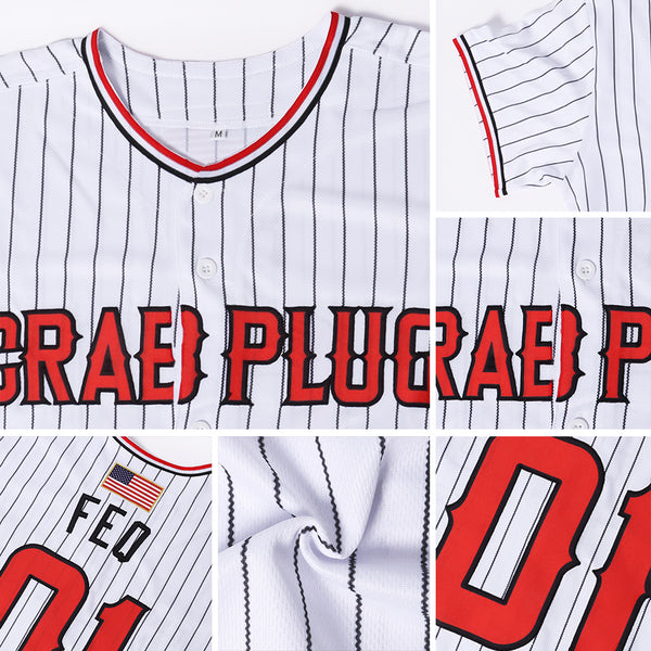 Custom White Black Pinstripe Red-Black Authentic American Flag Fashion Baseball  Jersey - Personalized Name, Number, Team