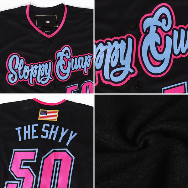 Custom Black Pink-Light Blue Authentic Baseball Jersey Discount