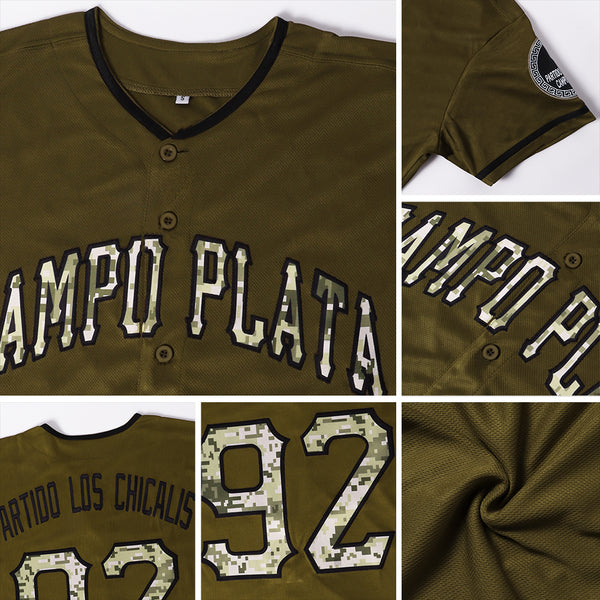 Custom Team Black Baseball Authentic Olive Salute To Service Jersey Camo