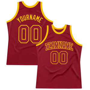 Custom Maroon Maroon-Gold Authentic Throwback Basketball Jersey