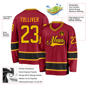 Custom Maroon Gold-Black Hockey Jersey