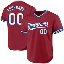 Load image into Gallery viewer, Custom Maroon White-Royal Authentic Throwback Baseball Jersey
