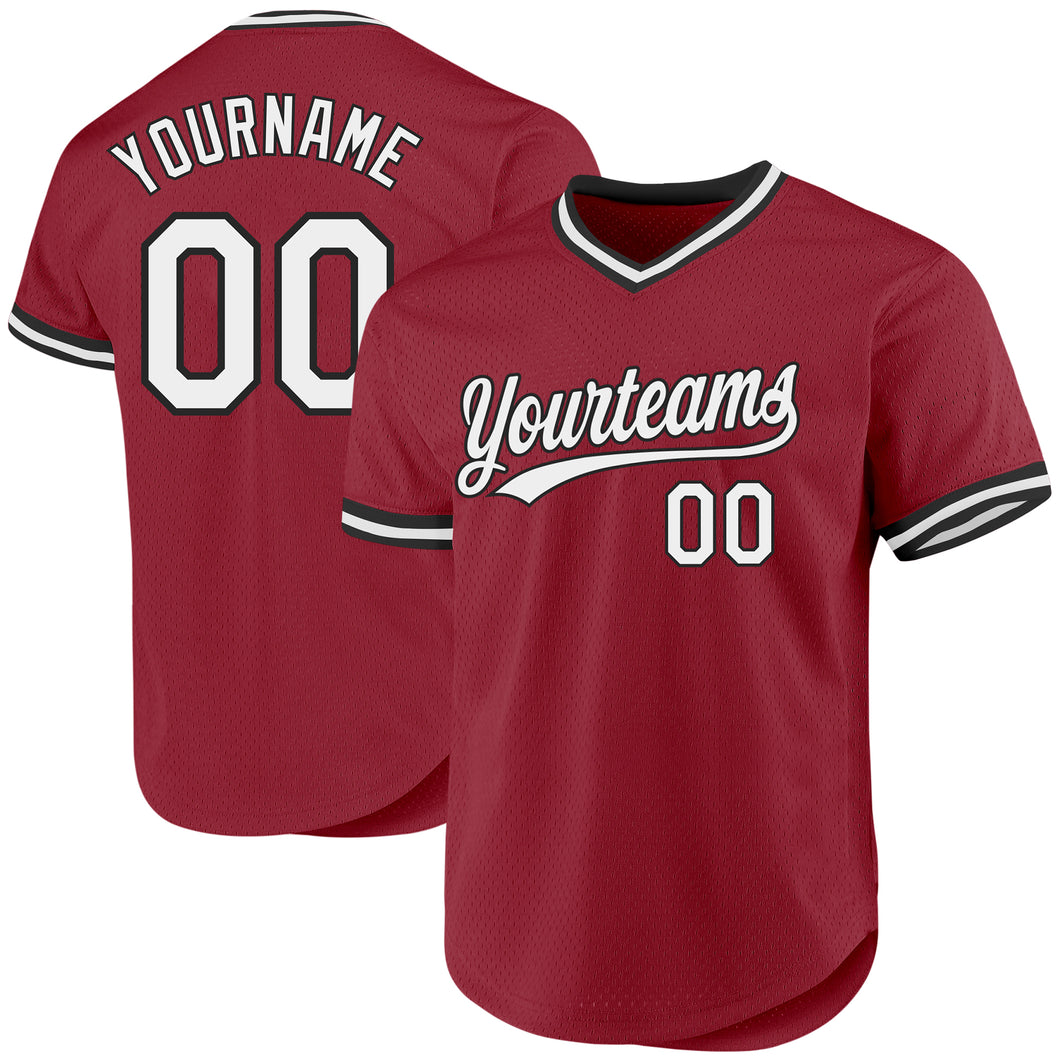 Custom Maroon White-Black Authentic Throwback Baseball Jersey