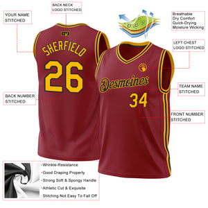 Custom Maroon Gold-Black Authentic Throwback Basketball Jersey