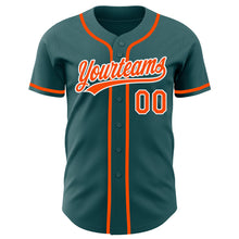 Load image into Gallery viewer, Custom Midnight Green Orange-White Authentic Baseball Jersey
