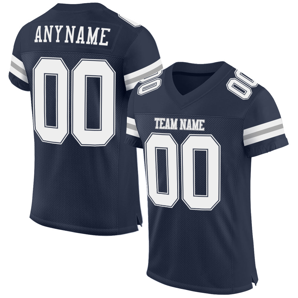 Custom Navy White-Gray Mesh Authentic Football Jersey