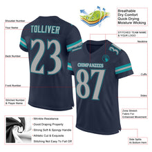 Load image into Gallery viewer, Custom Navy Gray-Aqua Mesh Authentic Football Jersey
