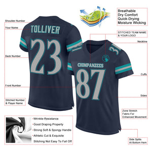 Custom Navy Gray-Aqua Mesh Authentic Football Jersey