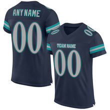 Load image into Gallery viewer, Custom Navy Gray-Aqua Mesh Authentic Football Jersey
