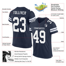 Load image into Gallery viewer, Custom Navy White Mesh Authentic Football Jersey
