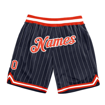 Custom Navy White Pinstripe Orange-White Authentic Basketball Shorts