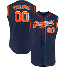 Load image into Gallery viewer, Custom Navy Orange-White Authentic Sleeveless Baseball Jersey
