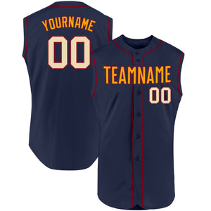 Custom Navy Cream-Crimson Authentic Sleeveless Baseball Jersey