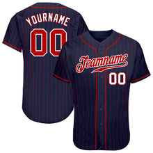 Load image into Gallery viewer, Custom Navy Red Pinstripe Red-White Authentic Baseball Jersey
