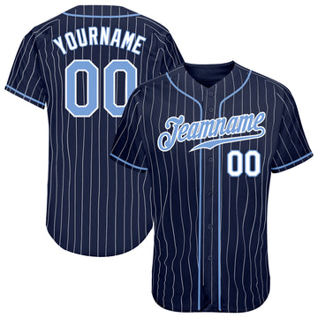 Custom Cream Navy Pinstripe Light Blue-Navy Authentic Baseball Jersey Men's Size:2XL