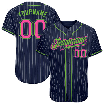 Cheap Custom Gray Navy Pinstripe Neon Green Authentic Baseball