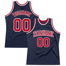 Load image into Gallery viewer, Custom Navy Red-White Authentic Throwback Basketball Jersey
