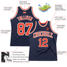 Load image into Gallery viewer, Custom Navy Orange-White Authentic Throwback Basketball Jersey
