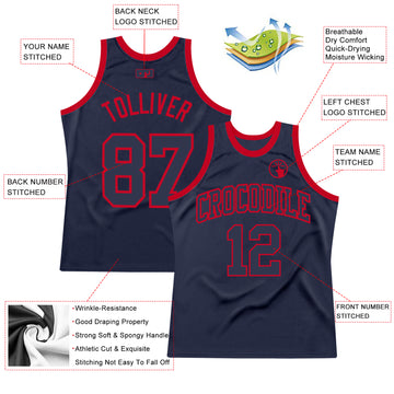 Custom Navy Navy-Red Authentic Throwback Basketball Jersey