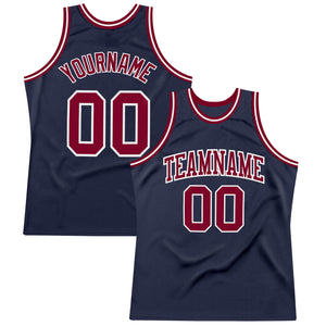 Custom Navy Maroon-White Authentic Throwback Basketball Jersey