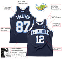 Load image into Gallery viewer, Custom Navy White-Light Blue Authentic Throwback Basketball Jersey
