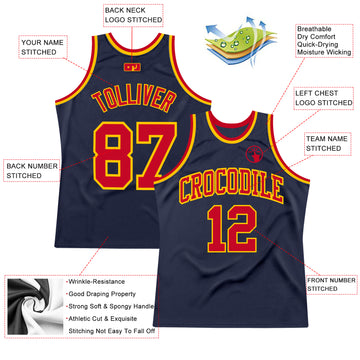 Custom Navy Red-Gold Authentic Throwback Basketball Jersey