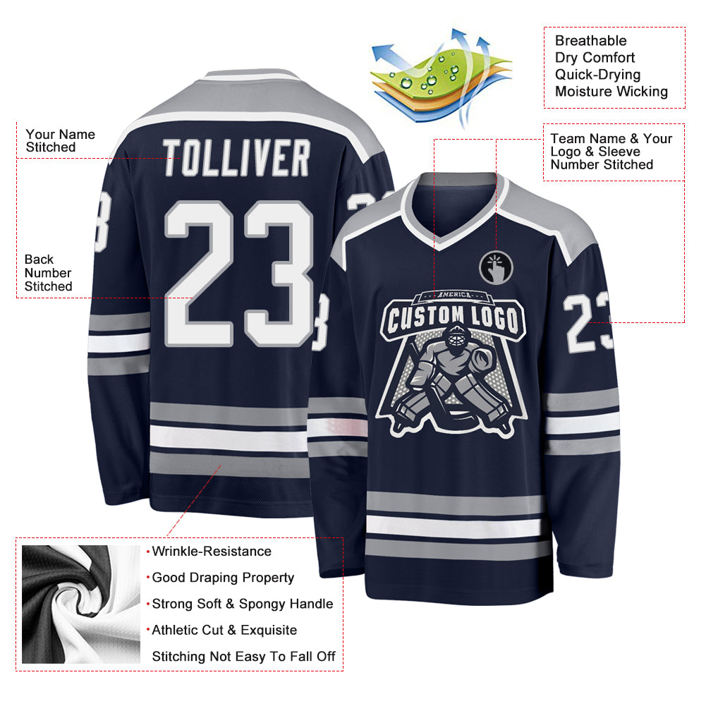 Custom Navy White-Gray Hockey Jersey Sale– Fcustom