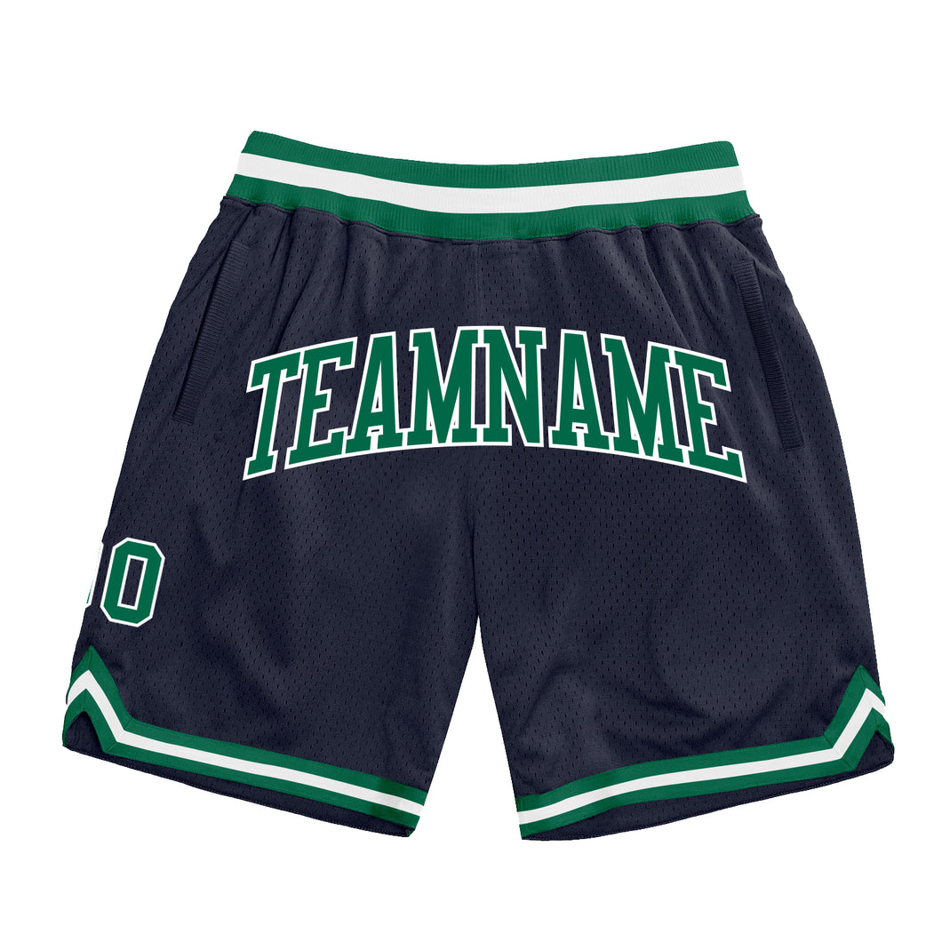 Custom Navy Kelly Green-White Authentic Throwback Basketball Shorts