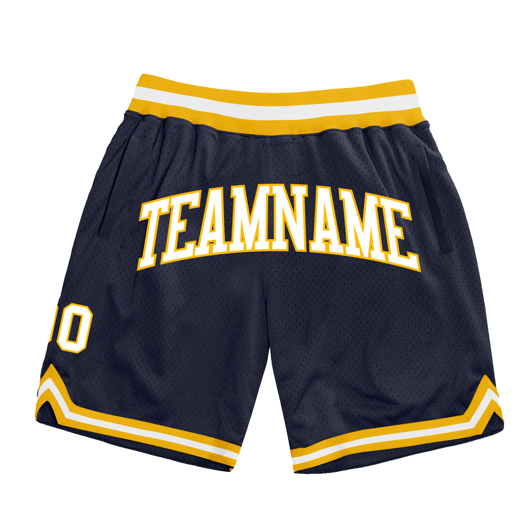 Custom Navy White-Gold Authentic Throwback Basketball Shorts