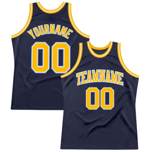 Custom Navy Gold-Light Blue Authentic Throwback Basketball Jersey