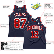 Load image into Gallery viewer, Custom Navy Red-White Authentic Throwback Basketball Jersey
