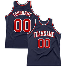 Load image into Gallery viewer, Custom Navy Red-White Authentic Throwback Basketball Jersey
