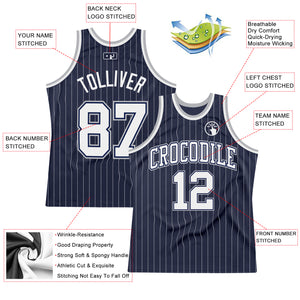 Custom Navy White Pinstripe White-Gray Authentic Basketball Jersey