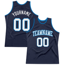 Load image into Gallery viewer, Custom Navy White-Blue Authentic Throwback Basketball Jersey
